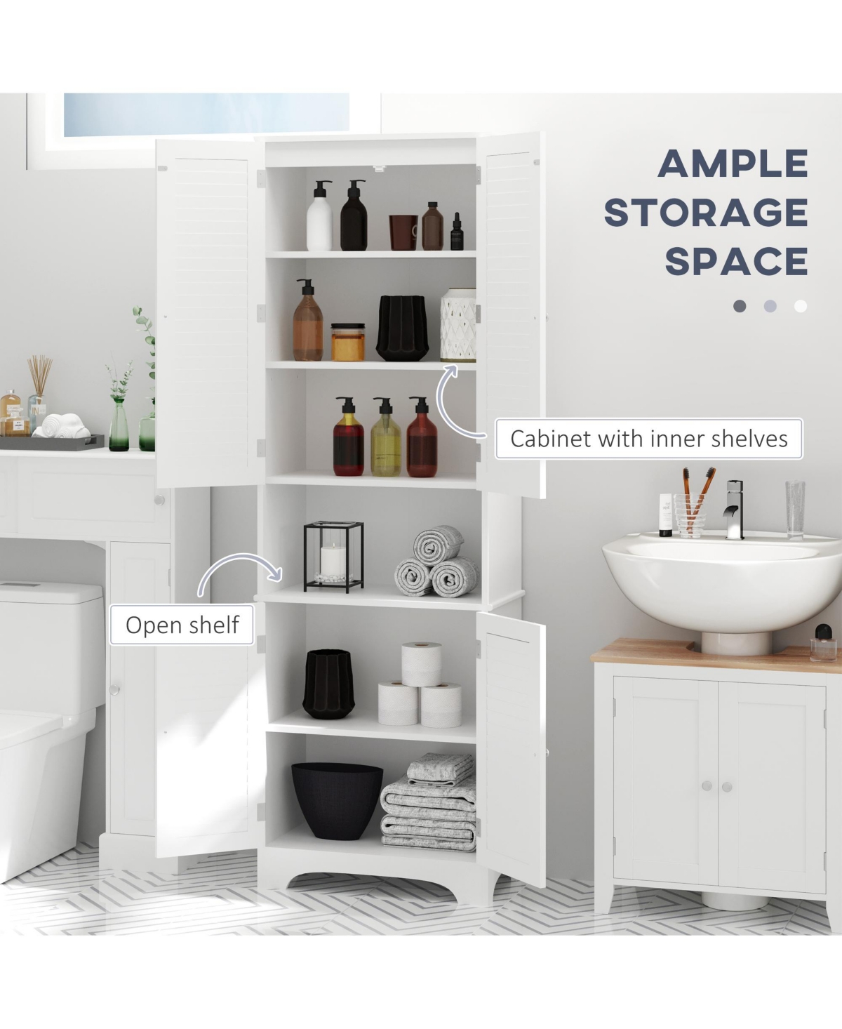 Homcom Wash Room Medicine Cupboard with Double Swing Doors, White