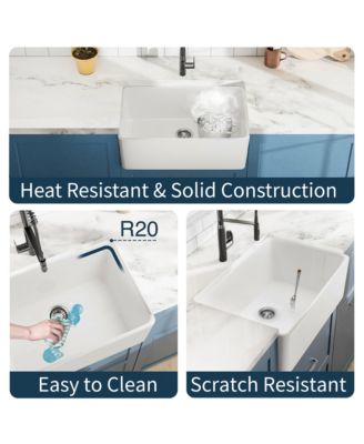 24x16inch White Fireclay Farmhouse Sink Apron Front Porcelain Ceramic Single Basin