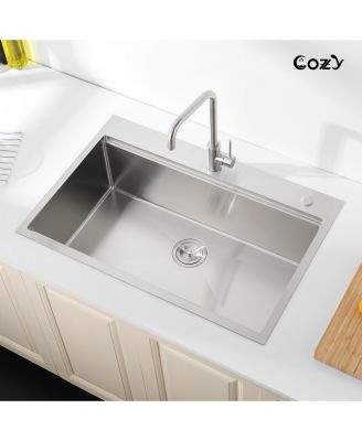 30inch Overmount Single Bowl Brushed 304 Stainless Steel Handmade Sink SS BR 08 with Cutting Board Colander Grid