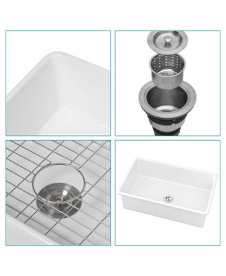 huluwat 32x19x10inch White Fireclay Kitchen Sink Undermount Single Bowl Dual Mount Deep Basin