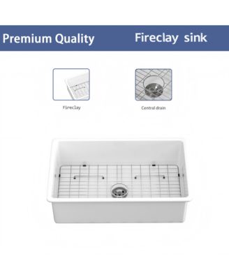 huluwat 32x19x10inch White Fireclay Kitchen Sink Undermount Single Bowl Dual Mount Deep Basin
