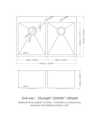 33x22x10 Inch Double Bowl 5050 Drop In Kitchen Sink 16 Gauge T304 Stainless Steel With Two 10 Inch Deep Basin
