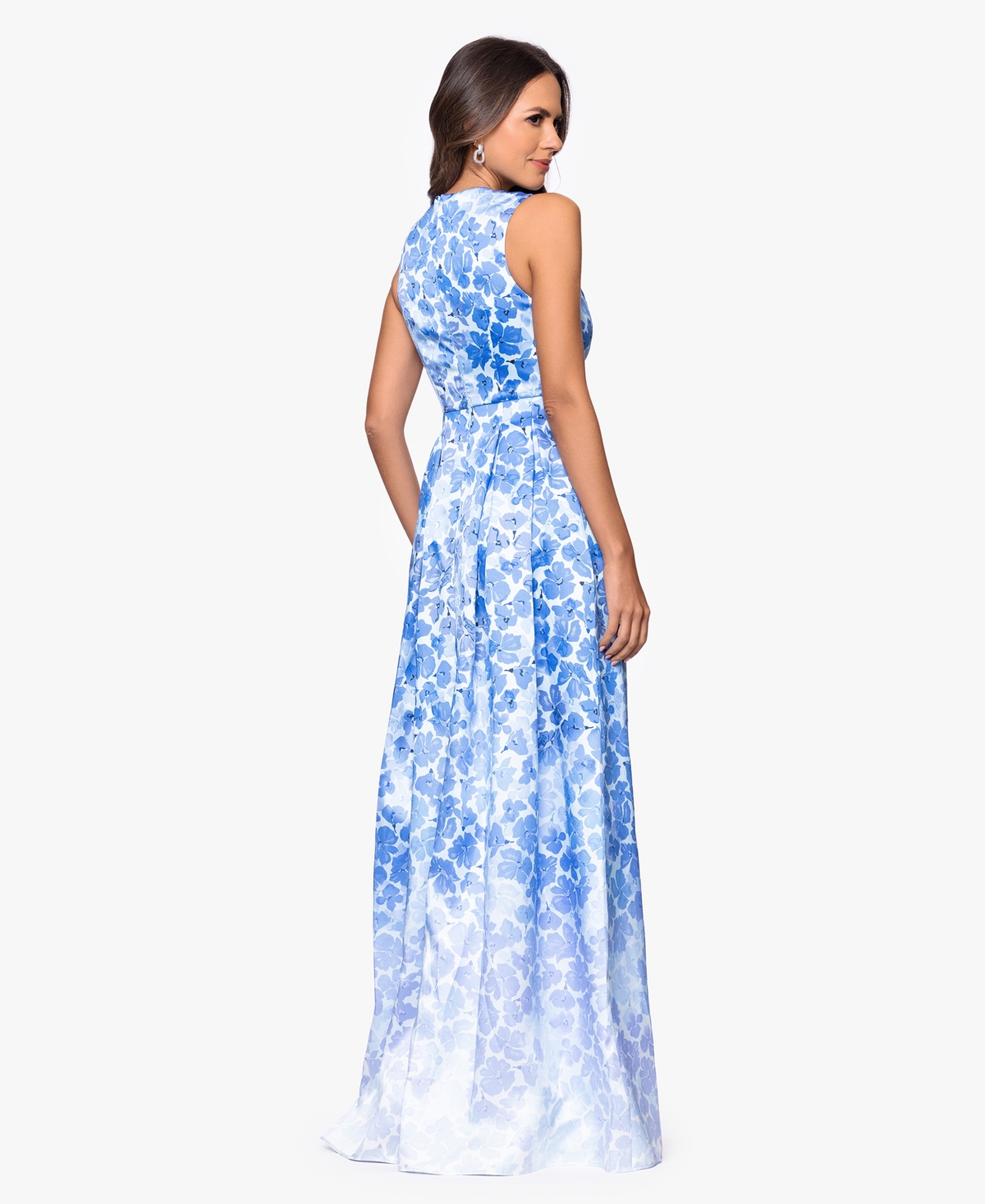 Betsy & Adam Women's Floral Printed V-Neck Gown