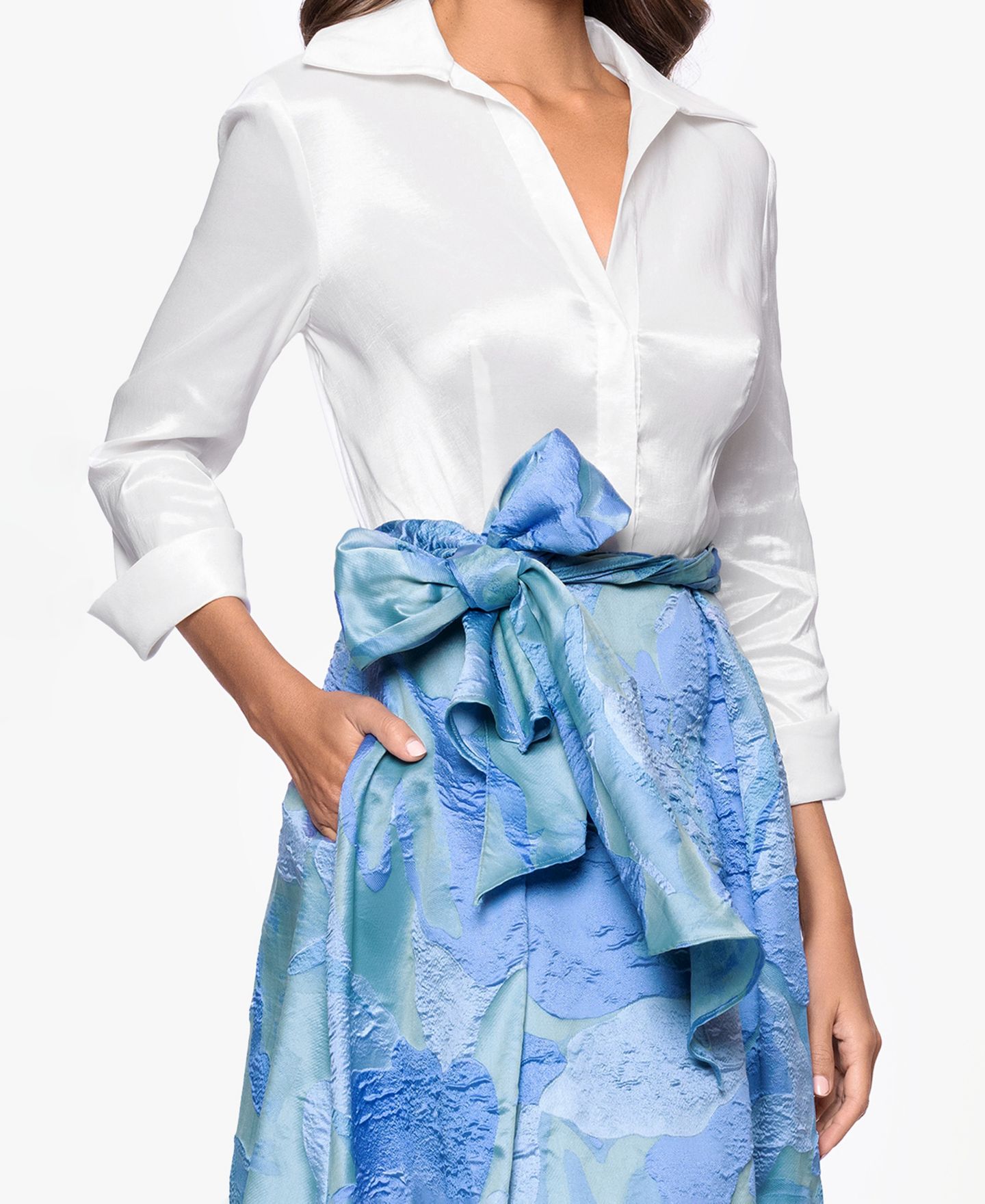 Женское платье Betsy & Adam Long-Sleeve Collared Shirt Dress, цвет: Белый / Синий — фото 4