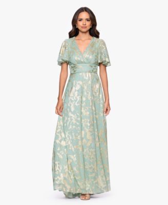 Women's Foil Print V-Neck Gown