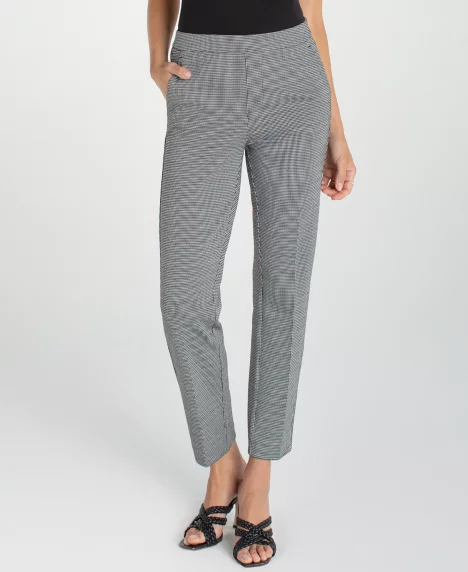 Petite Kayla Pull-On Straight Leg Trousers - Black White Mini Check