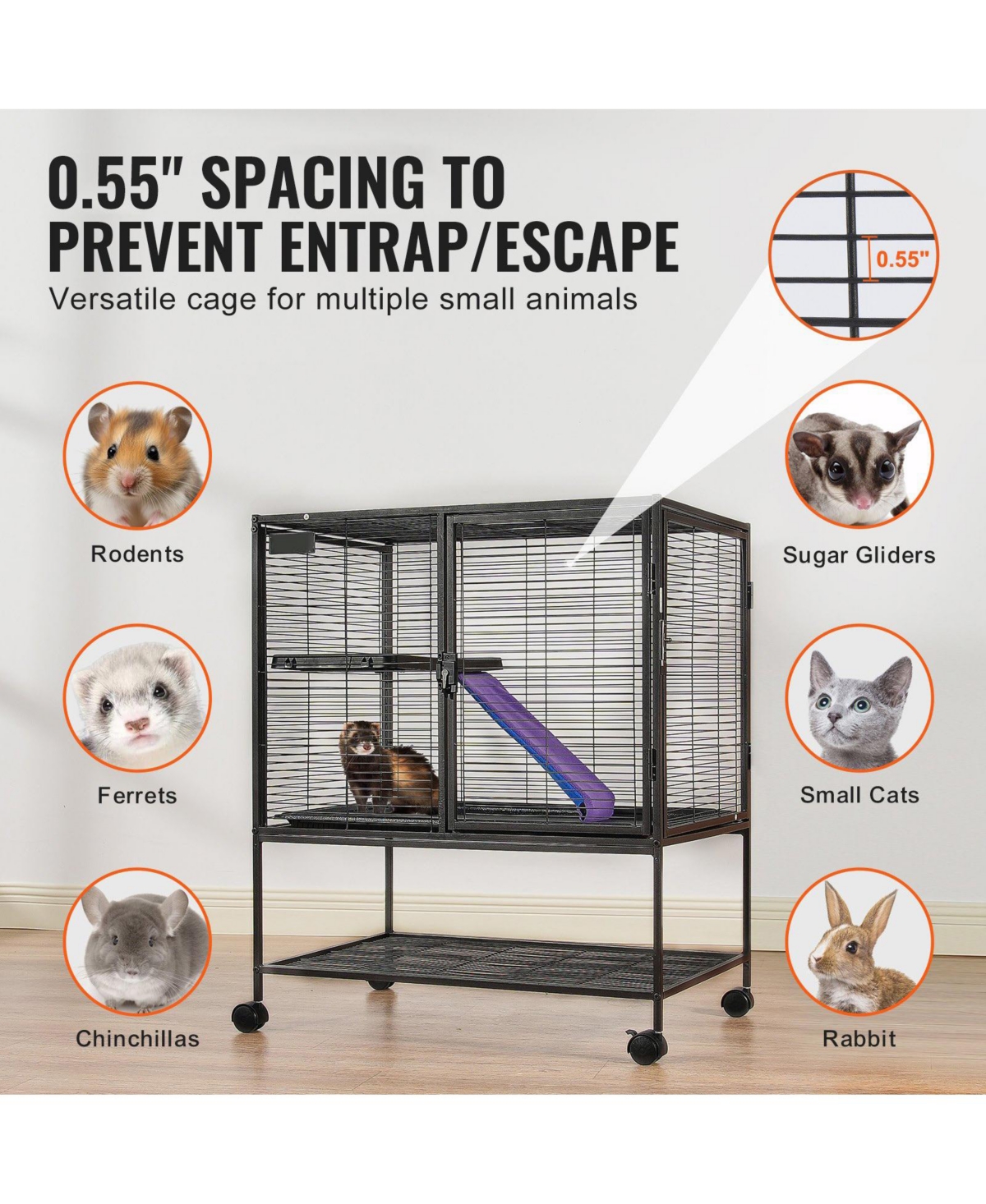Cozito 2-Tier Rolling Metal Ferret Cage with Ramps, 36
