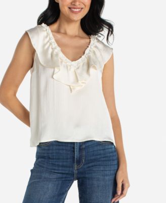 Women's Ruffle Front V-Neck Woven Top