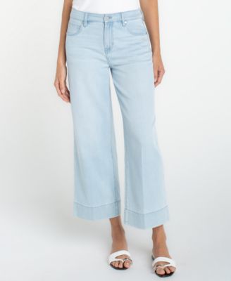 Women's Mid Rise Embroidered Stride Crop Wide Leg Jeans