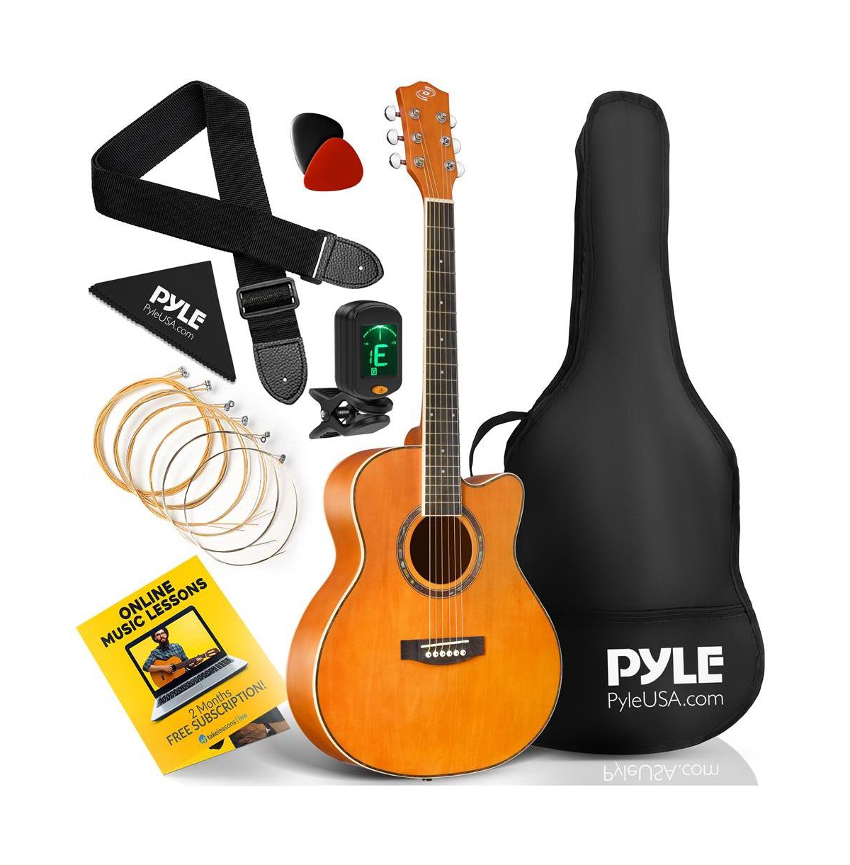 Pyle 36" 3/4 Scale Acoustic Guitar Kit - 6-String Cutaway Body with Accessories, Orange (PGA550CAOR)