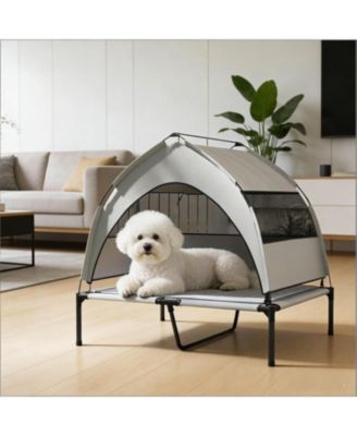 Elevated Portable Dog Cot with Pad in Light Grey