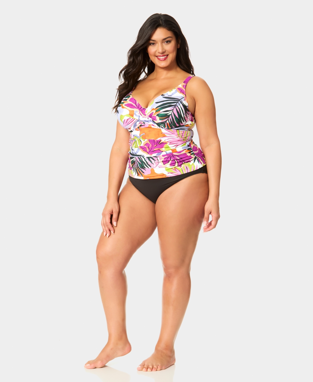 Anne Cole Plus Size V-Neck Drape Front Hidden Underwired One-Piece Swimsuit