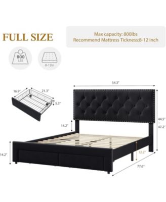 Full Velvet Storage Bed with 2 Drawers, Tufted Wingback Headboard, Wood Slat Support, Quiet Platform, No Box Spring, Beige