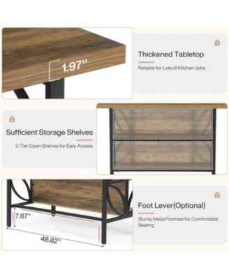 Kitchen Island with Storage, 62.99-Inch Kitchen Island Table with 2 Shelves and Large Worktop, Industrial Bar Table