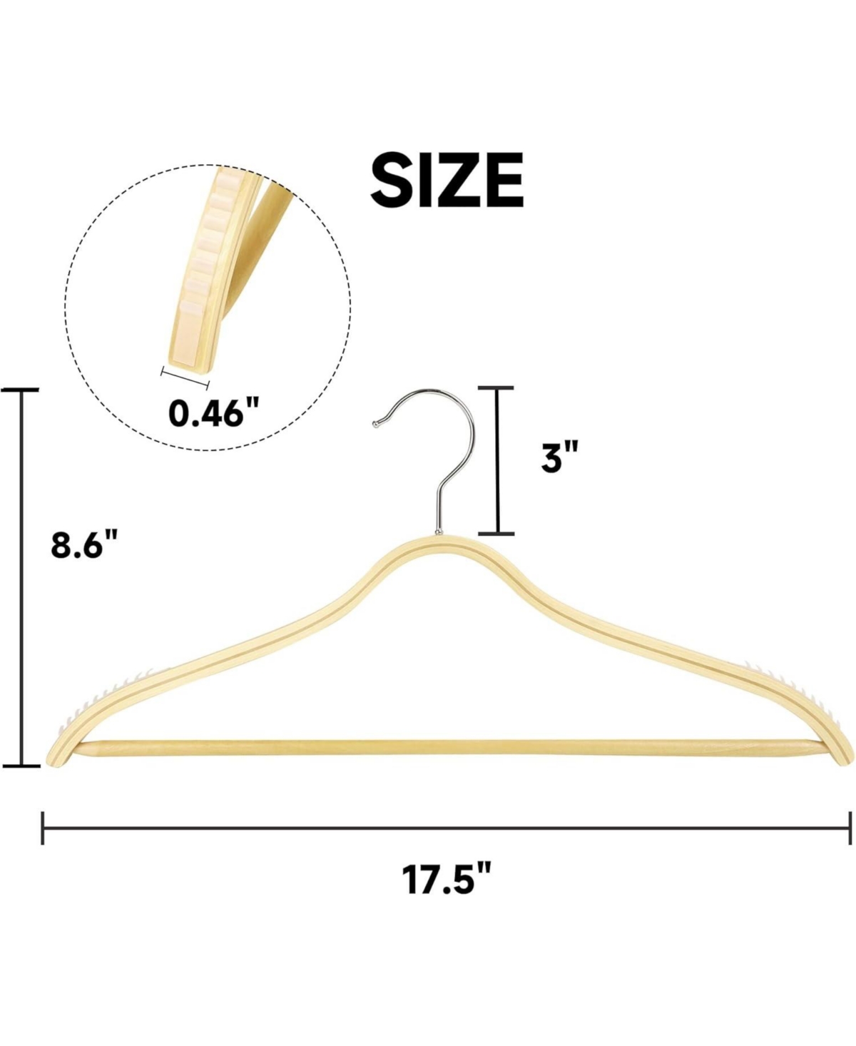 BP4U Lightweight Clothes Hangers with Pants Bar, Slim Birch Wood for Suits, Coats, Trousers, Shirts, Sweaters, Dresses