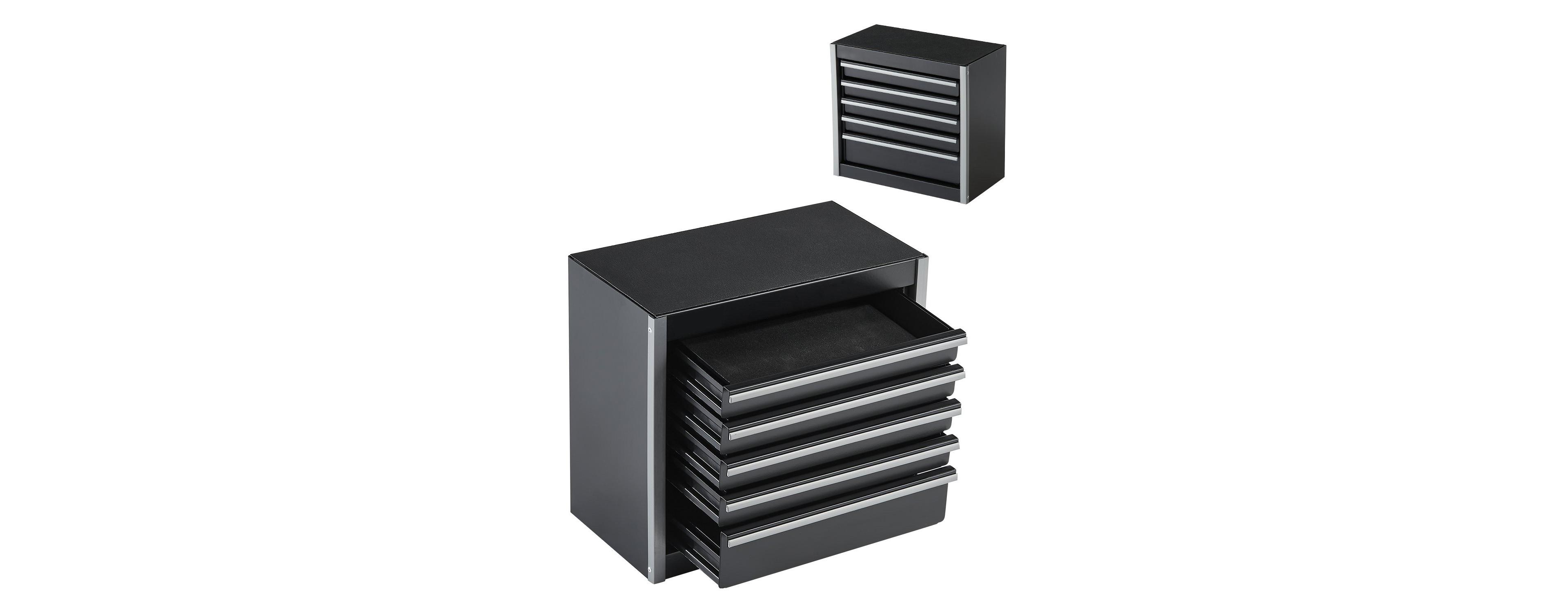 Mecale Metal Tool Box, 8.6", Portable 5-Drawer Chest, Eva Liners, Pp Feet, Ball-Bearing Slides, Powder-Coat, Black