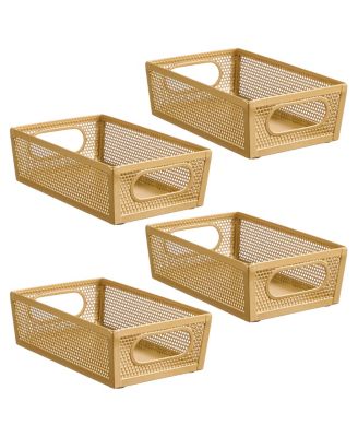 Perforated Metal Storage Bin with Handles - Set of 4 - Soft Brass