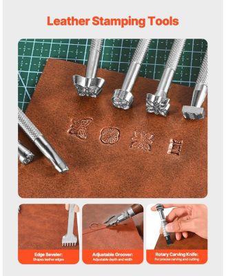 Leather Working Tools Kit, 59-Piece Leather Craft Set w/ Canvas Storage Bag, Punching, Sewing, Stamping & Sanding
