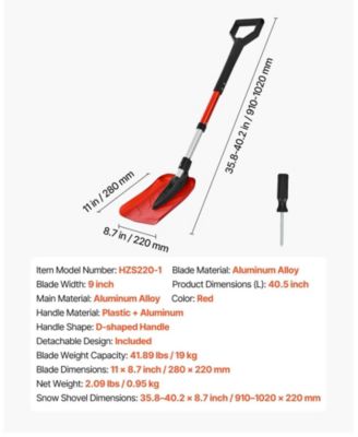 Foldable Snow Shovel, 9" Wide, Adjustable 36"-40", D-Handle, Lightweight Aluminum Alloy, Car/Camping