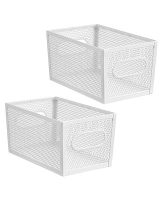 Perforated Metal Storage Bin with Handles - Set of 2 - Matte White