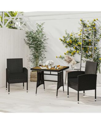 PE Rattan, Steel, Solid Acacia Wood Small Outdoor Dining Set