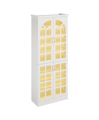 8-Tier Bookshelf with Doors and LED Lights, 68.9" Tall Bookcase with Adjustable Shelves, Modern Wooden Display Cabinet, White