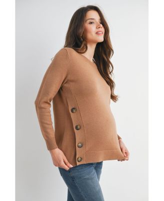 Maternity Crew Neck Side Button Knit Nursing Friendly Sweater