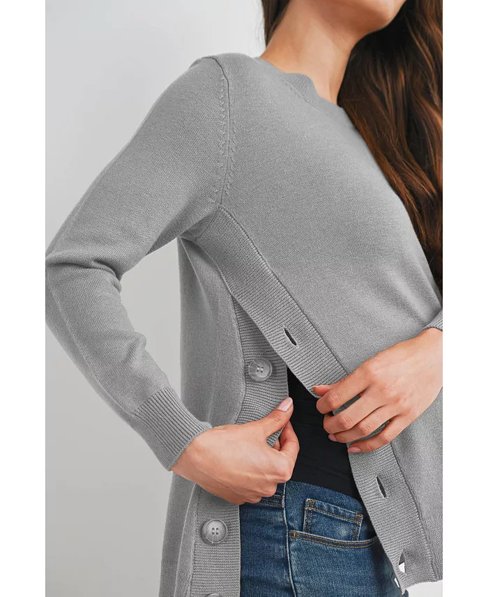Maternity Crew Neck Side Button Knit Nursing Friendly Sweater - thumbnail 10