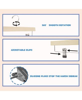 12-Pack Wooden Pants Hangers with Adjustable Clips