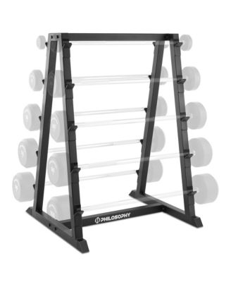 10-Bar Fixed Barbell Weight Rack - Heavy-Duty Storage Holder for Straight & EZ Curl Pre-Weighted Bars