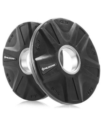 Set of 2 Rubber Coated 2-inch Olympic Grip Weight Plates (5 LB each) for Weightlifting