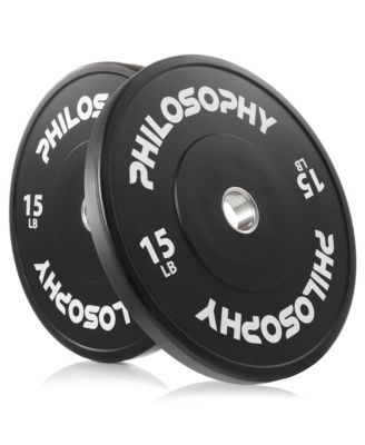Set of 2 Olympic 2-Inch Rubber Bumper Plates (15 LB each) Black