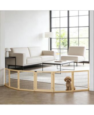 6-Panel Folding Dog Gate in Natural Wood