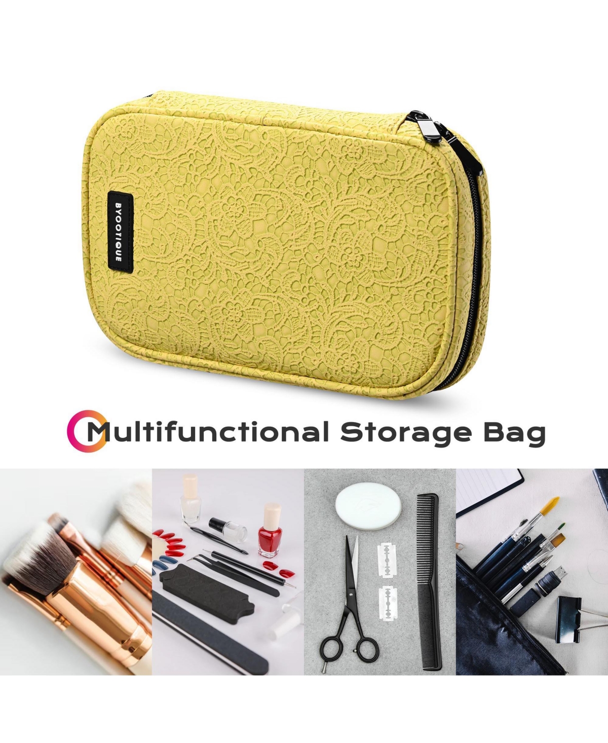Byootique Travel Makeup Brush Holder Bag Cosmetic Brush Organizer Rococo Yellow