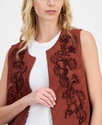 Women's Faux-Suede Open-Front Vest