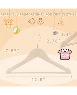 Kids Wooden Hangers with Pants Bar, Baby Solid Wood Clothes Hangers