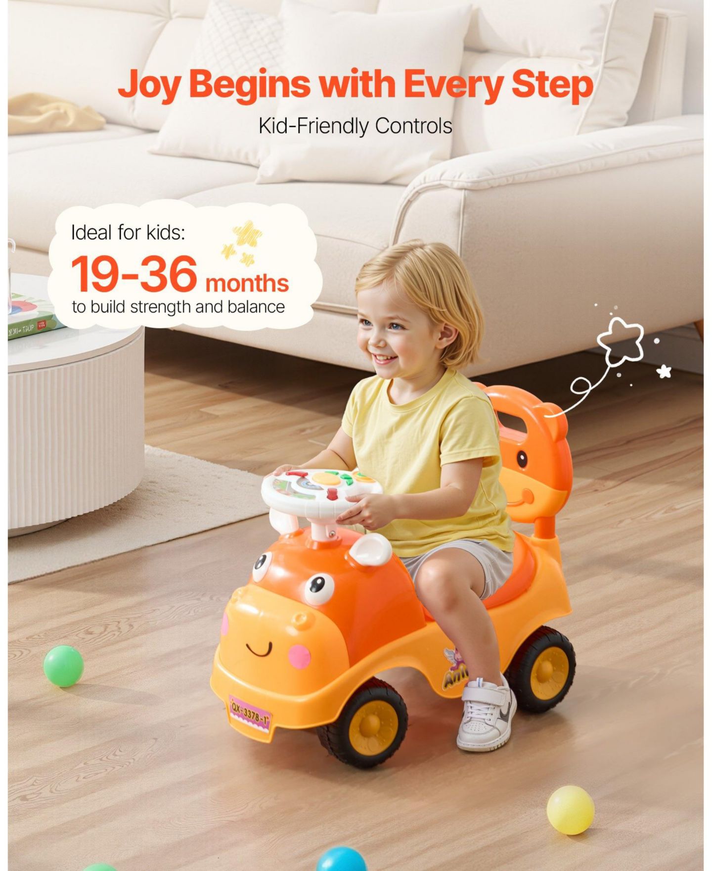 Детская игрушка Mecale Ride On Toddler Push Car with Horn, Music and Storage, Ages 19-36 Months, цвет: Жёлтый — фото 5
