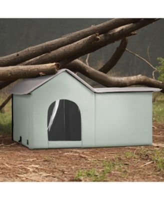 Large Heated Foldable Outdoor Cat Shelter, Green