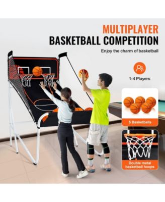 Foldable Basketball Arcade Game, 2-Player Indoor Dual Shot with 5 Balls, 8 Game Modes, Electronic Scoreboard and Pump