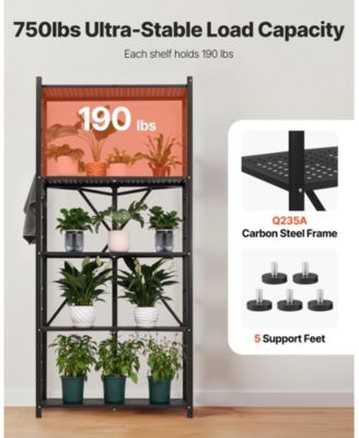 5-Tier Foldable Storage Shelf, 32"W x 14"D x 72"H, No-Assembly Metal Rack w/ Wheels & Hooks