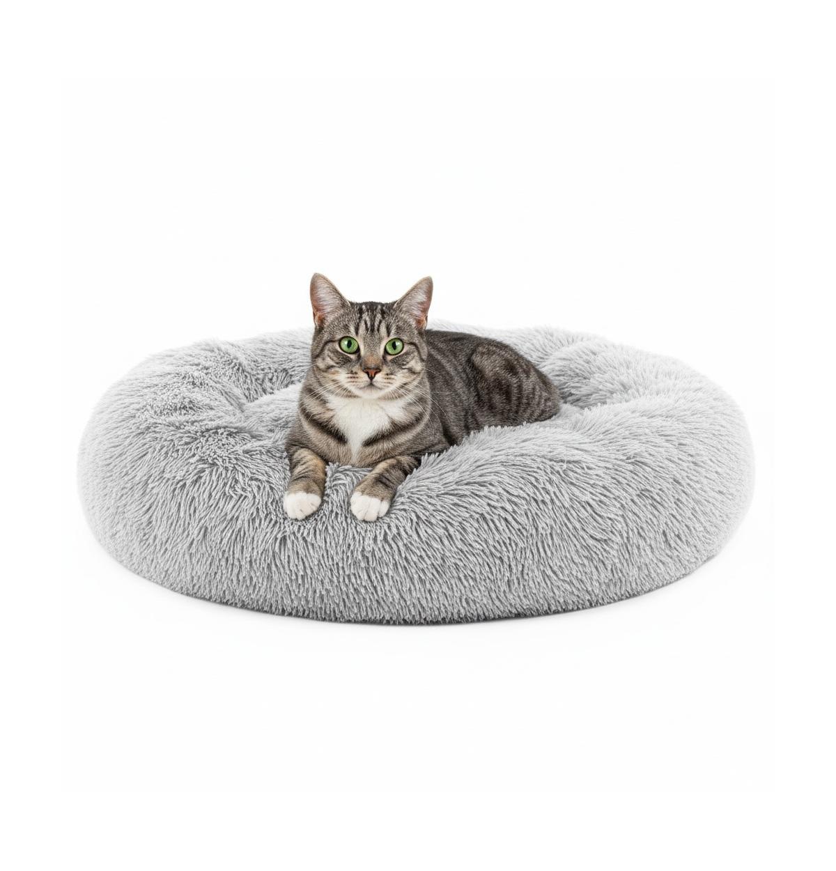 Zeus & Ruta 30 Inch Anti Slip Round Fluffy Faux Fur Cat Bed