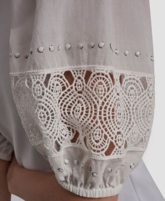 Women's Crew Neck Lace Eyelet Pull-On Top