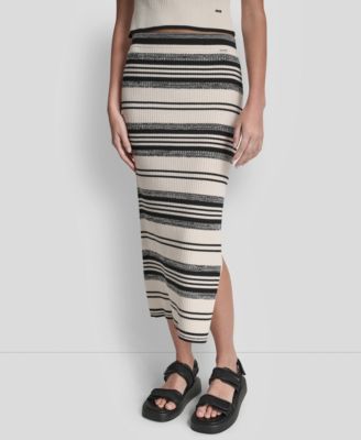 Women's Ribbed Stripe Pull-On Midi Skirt