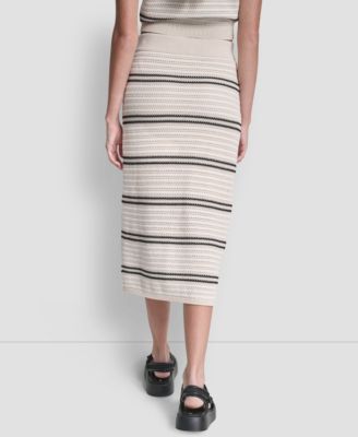 Women's Striped Pointelle Stitch Pull-On Midi Skirt