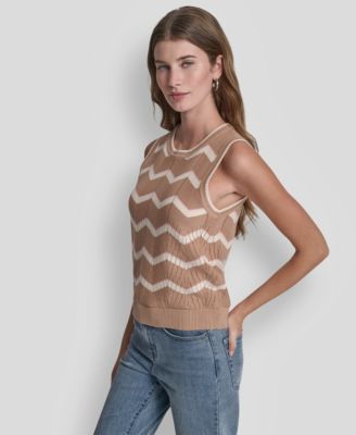 Women's Sleeveless Crew Neck Stripe Sweater