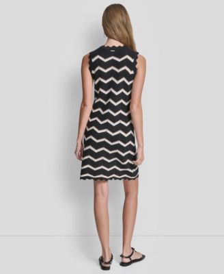 Women's Sleeveless Crew Neck Stripe Short Dress