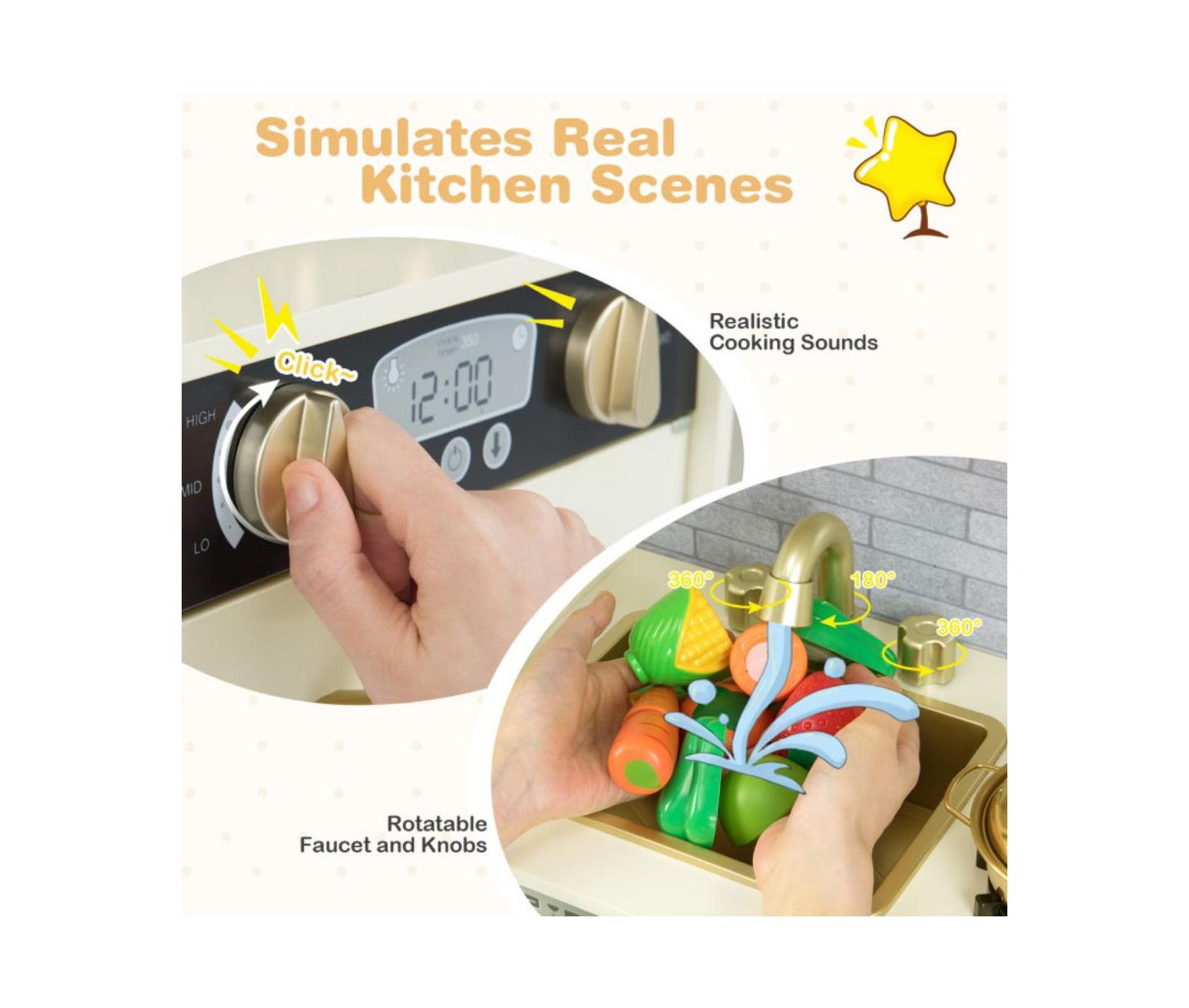 Детские игрушки HONGGE Blackboard and Ice Maker Play Kitchen, 12-Piece Set, Ages 3+, цвет: Белый — фото 10