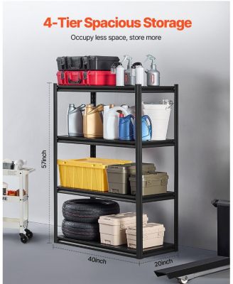 4-Tier Garage Storage Shelves, 2400-Lb Capacity, 20"D x 40"W x 57"H, Adjustable Utility Rack, Black