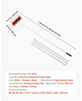 Snow Roof Rake, 17.7" Foam Blade, 7.3-18.4 ft Adjustable, Extension Tubes, Non-Slip Handle, Roof Scraper