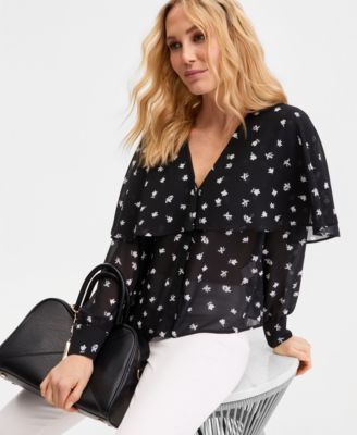 Women's Long-Sleeve Printed Capelet Blouse